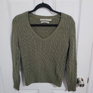 Tommy Hilfiger Olive Cable Knit V-Neck Sweater, Size M